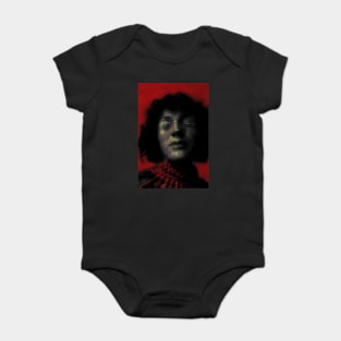 Portrait, digital collage and special processing. Woman with closed eyes. Mystic and beautiful.  Red and green reflexes. Baby Bodysuit